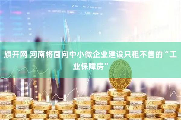 旗开网 河南将面向中小微企业建设只租不售的“工业保障房”